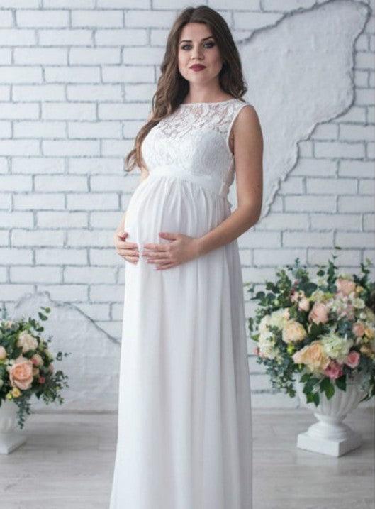 Graceful Bloom: Lace Sleeveless Maternity Dress