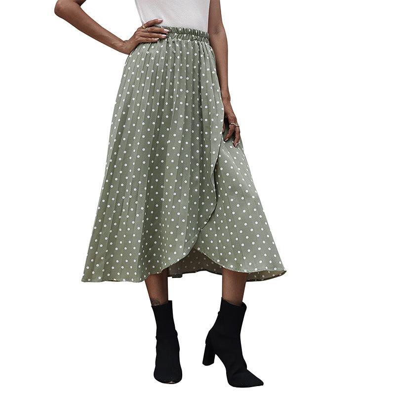 Green European And American Irregular Polka Dot Skirt - FASHION - Your-Look