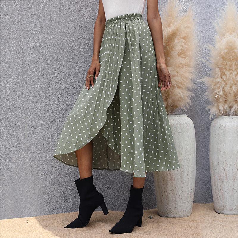 Green European And American Irregular Polka Dot Skirt - FASHION - Your-Look