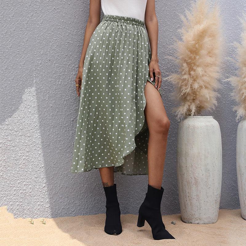 Green European And American Irregular Polka Dot Skirt - FASHION - Your-Look
