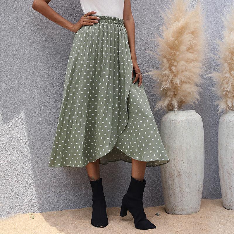 Green European And American Irregular Polka Dot Skirt - FASHION - Your-Look