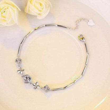 Heartfelt Elegance: S925 Sterling Silver Heart-shaped Clover Bracelet - Your-Look