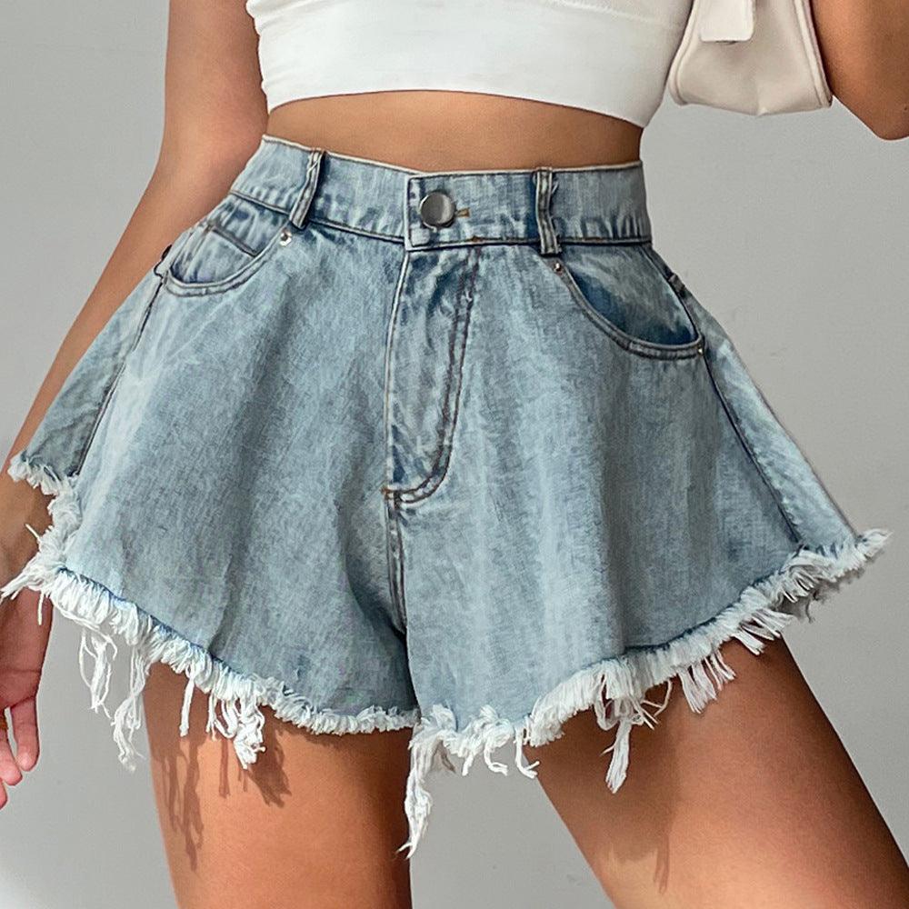 High Waist Loose-fitting Tassel Denim Shorts For Women - FASHION - Your-Look