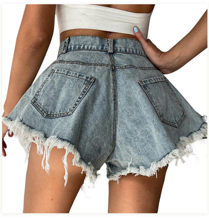 High Waist Loose-fitting Tassel Denim Shorts For Women - FASHION - Your-Look