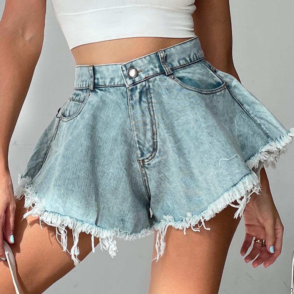 High Waist Loose-fitting Tassel Denim Shorts For Women - FASHION - Your-Look