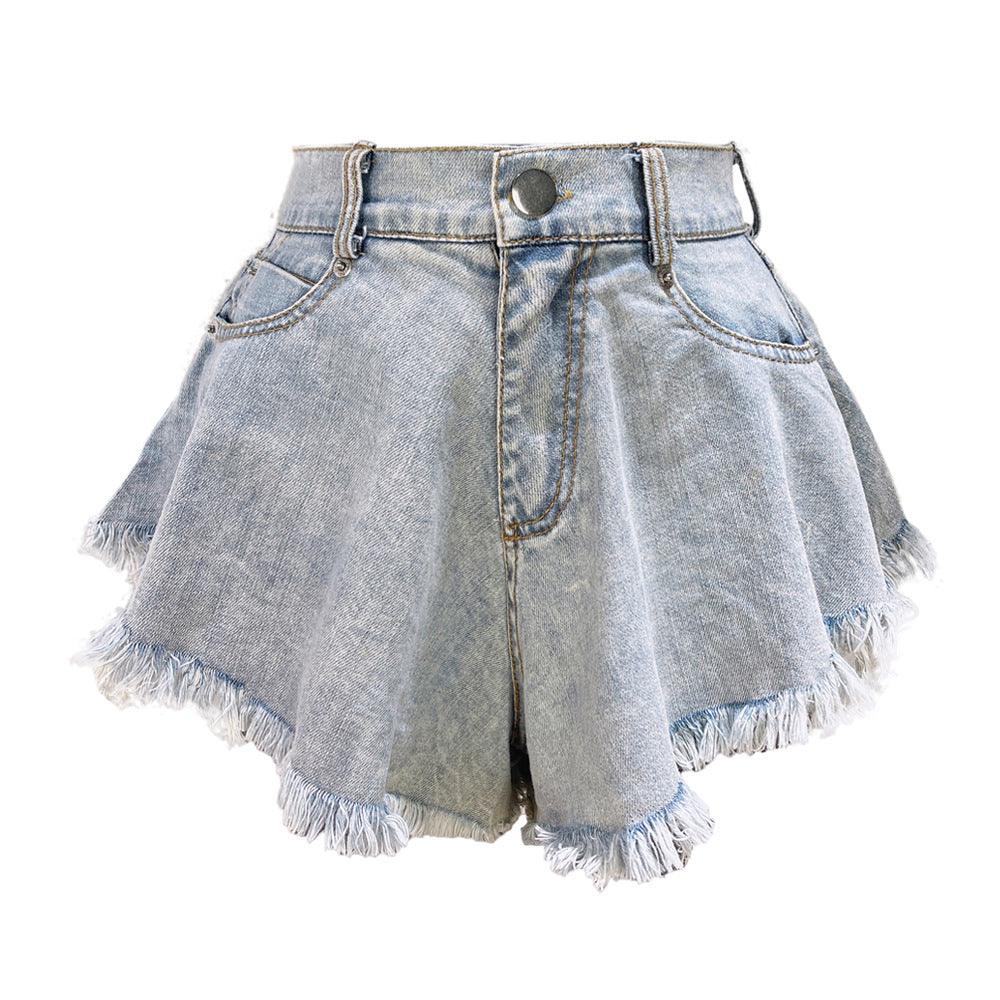 High Waist Loose-fitting Tassel Denim Shorts For Women - FASHION - Your-Look