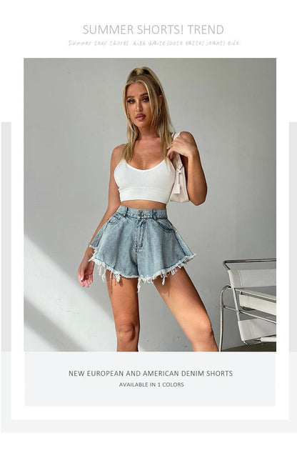 High Waist Loose-fitting Tassel Denim Shorts For Women - FASHION - Your-Look