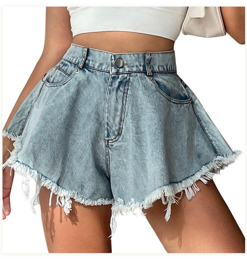 High Waist Loose-fitting Tassel Denim Shorts For Women - FASHION - Your-Look