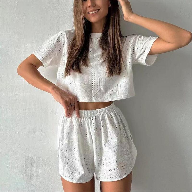 Hollow-out Cropped Two-piece Pyjama Set