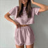 "Dreamy Lace" Hollow-out Cropped Two-piece Pyjama Set - Effortless Comfort with a Touch of Elegance - Your-Look
