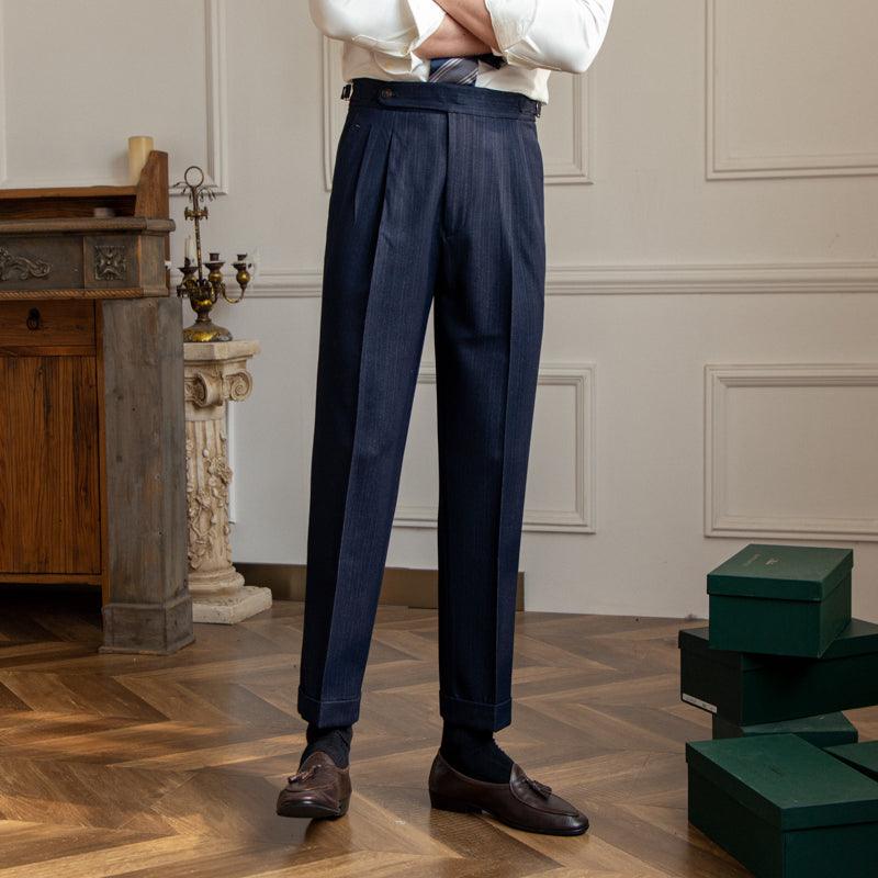 Hundred Casual Pants Retro Warm Business Pants - Black and Dark Blue, Corduroy Fabric, Long Pants.