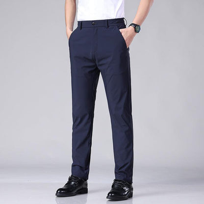 Ice Silk Draping Suit Pants - Black, Gray, and Blue, High Elasticity, Mid Waist, Zip Placket.