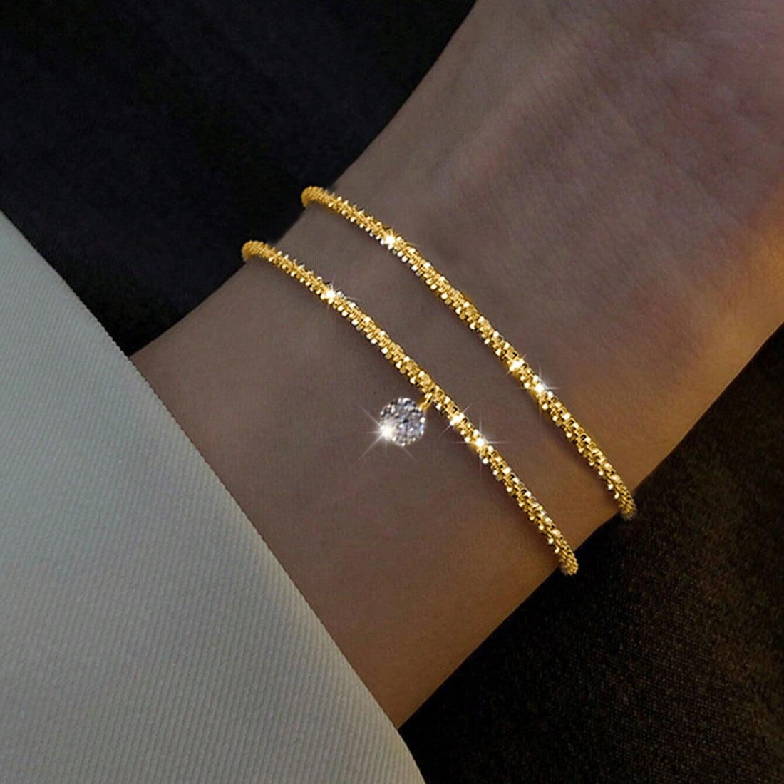 Illuminate Your Style with Gold and Silver Rhinestones Bracelet Women&