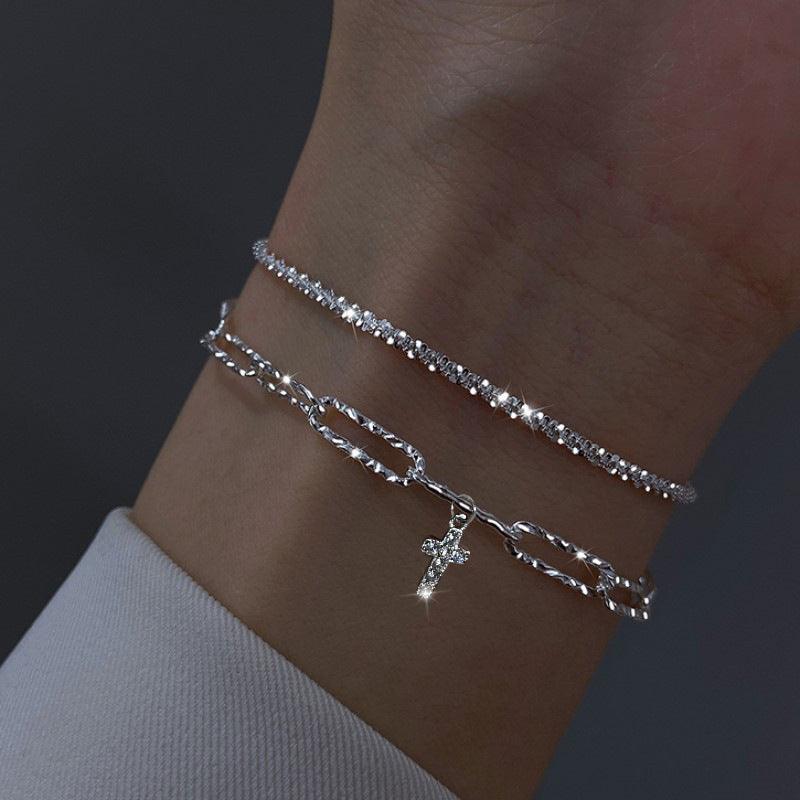 Illuminate Your Style with Gold and Silver Rhinestones Bracelet Women&