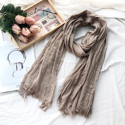 Japanese And Korean Striped Solid Color Cotton And Linen Scarf - Fashion - Your-Look