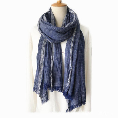 Japanese And Korean Striped Solid Color Cotton And Linen Scarf