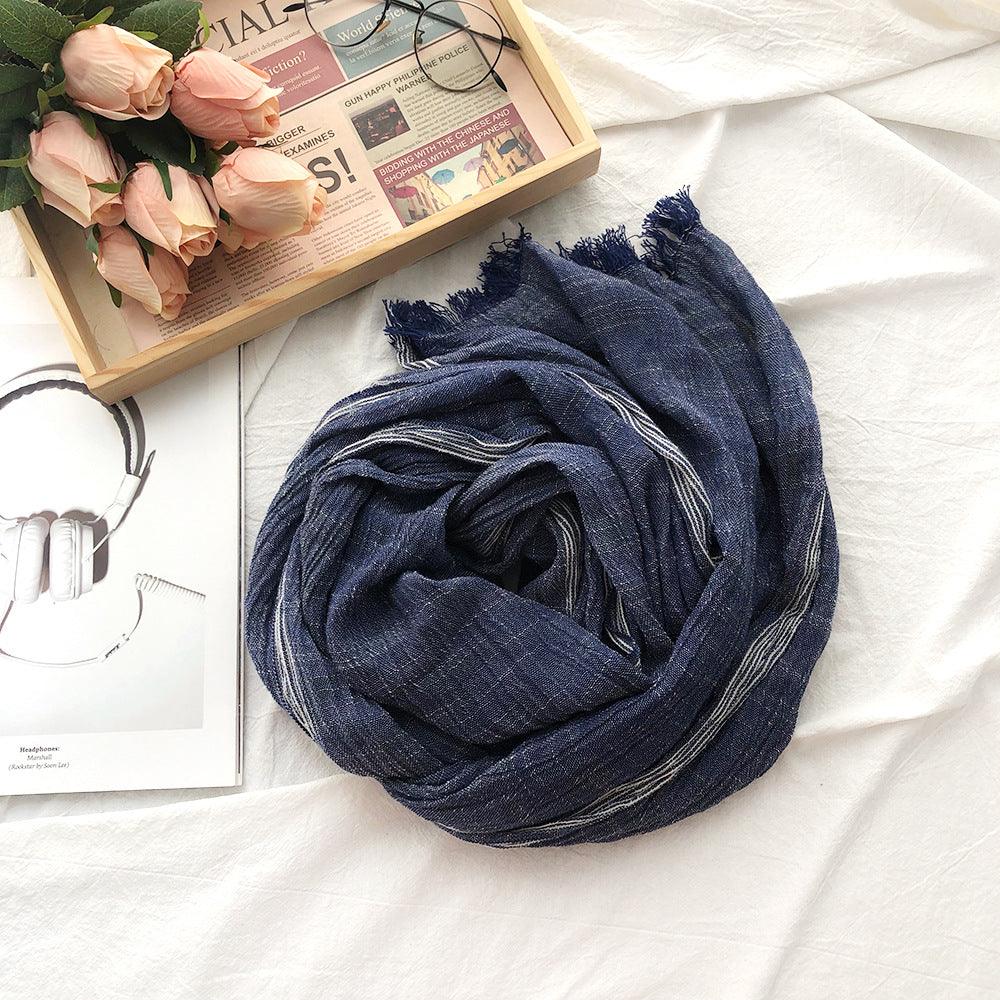 Japanese And Korean Striped Solid Color Cotton And Linen Scarf - Fashion - Your-Look