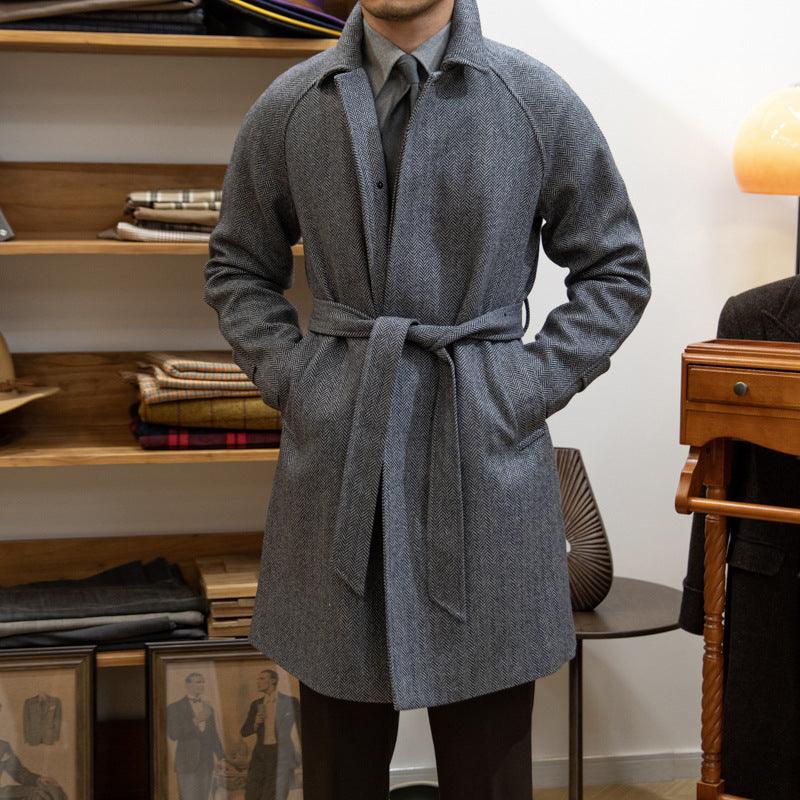 Japanese Leisure Mid-length Coat Herringbone Wool Slim Fit -  - Your-Look