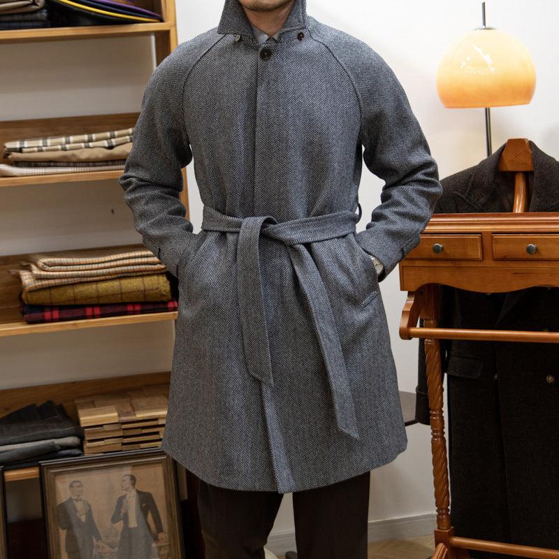 Japanese Leisure Mid-length Coat Herringbone Wool Slim Fit -  - Your-Look