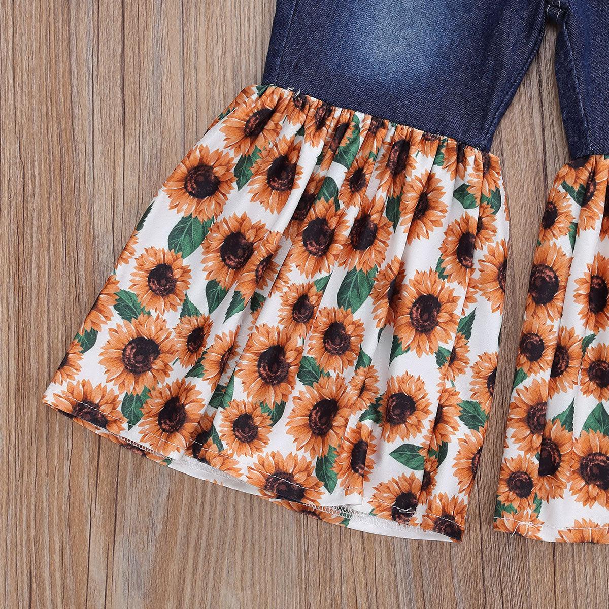 Kids Short Sleeve T-Shirt Denim Torch Sunflower Print Set -  - Your-Look