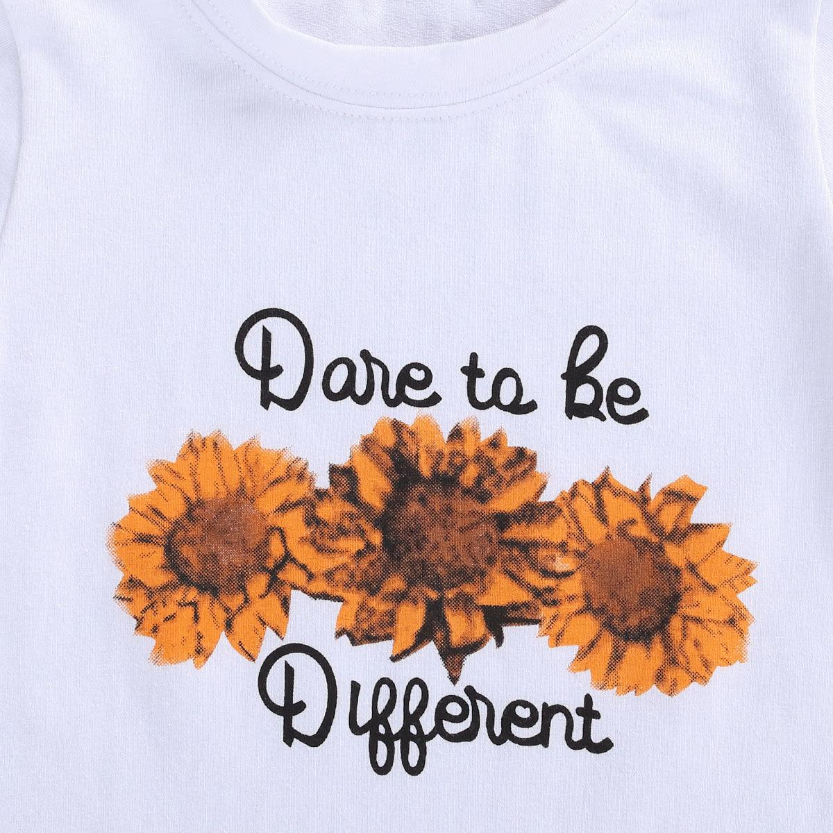 Kids Short Sleeve T-Shirt Denim Torch Sunflower Print Set -  - Your-Look