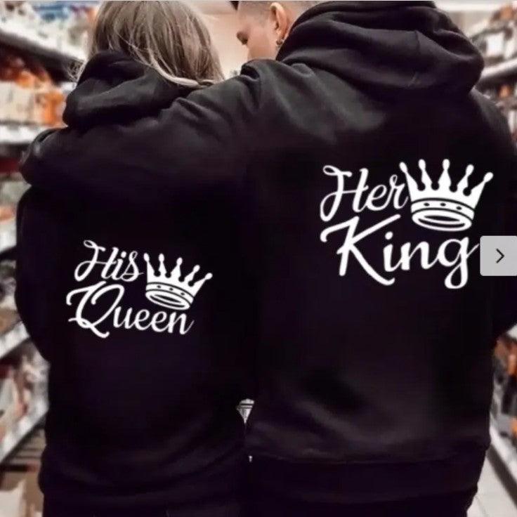 King Queen Printed European And American Plus Velvet Hooded Sweater - Fashion - Your-Look