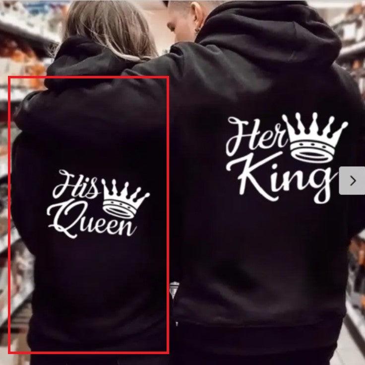 King Queen Printed European And American Plus Velvet Hooded Sweater - Fashion - Your-Look