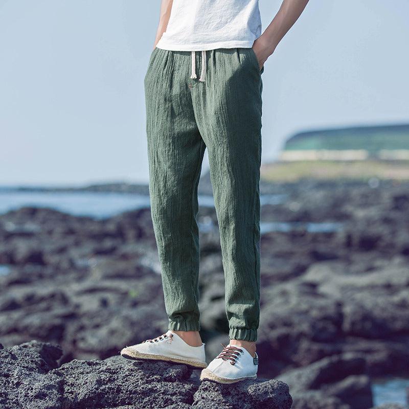 Linen Cropped Trousers Men&