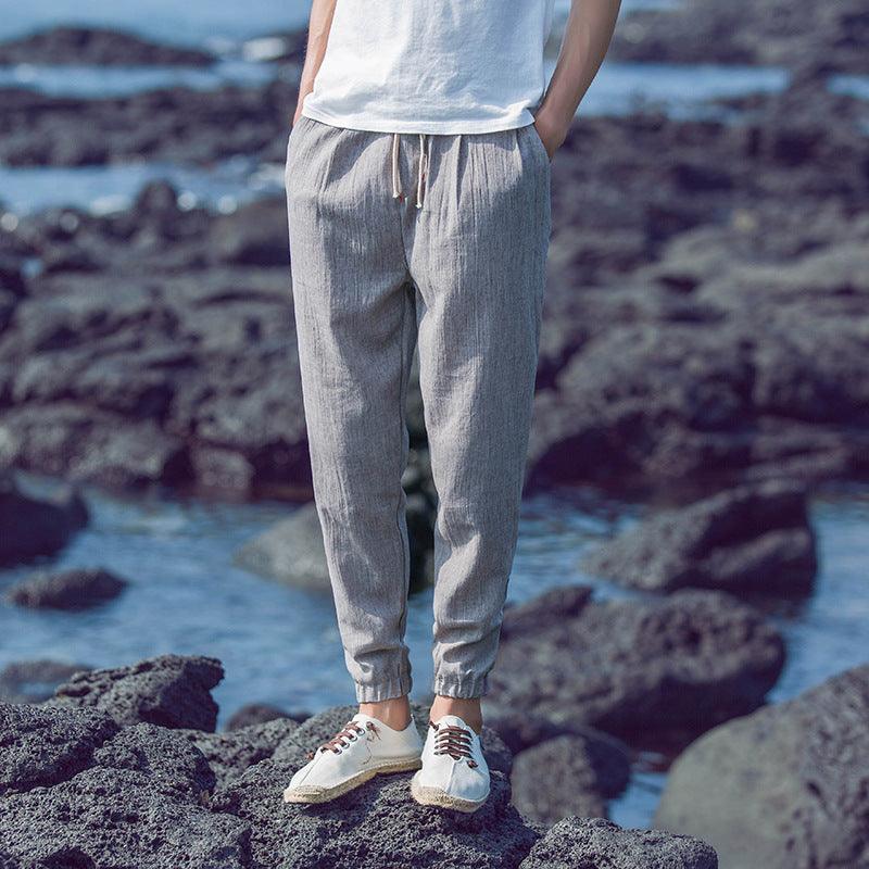 Linen Cropped Trousers Men&