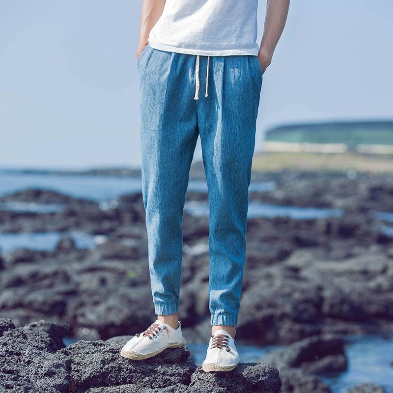 Linen Cropped Trousers Men&