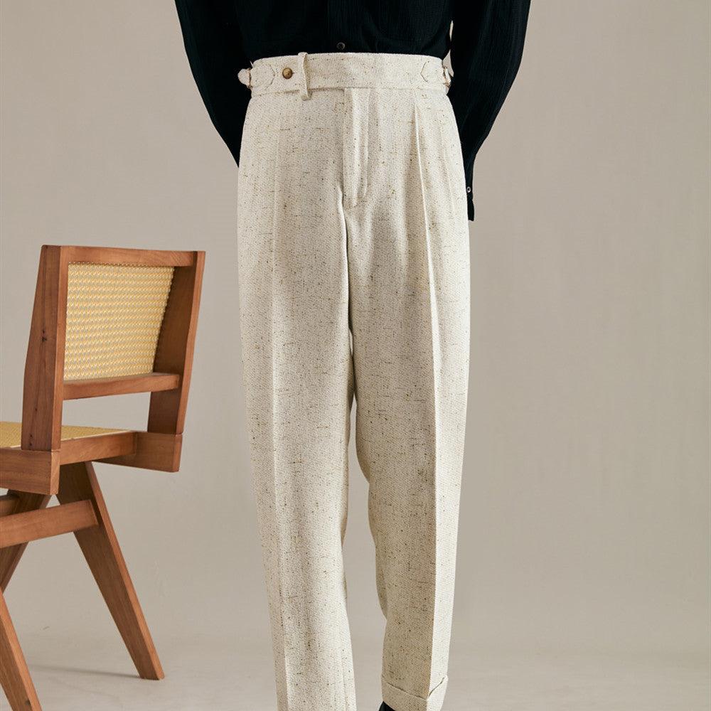 Linen Double Pleated Trousers Straight Leg For Men - Fashion - Your-Look