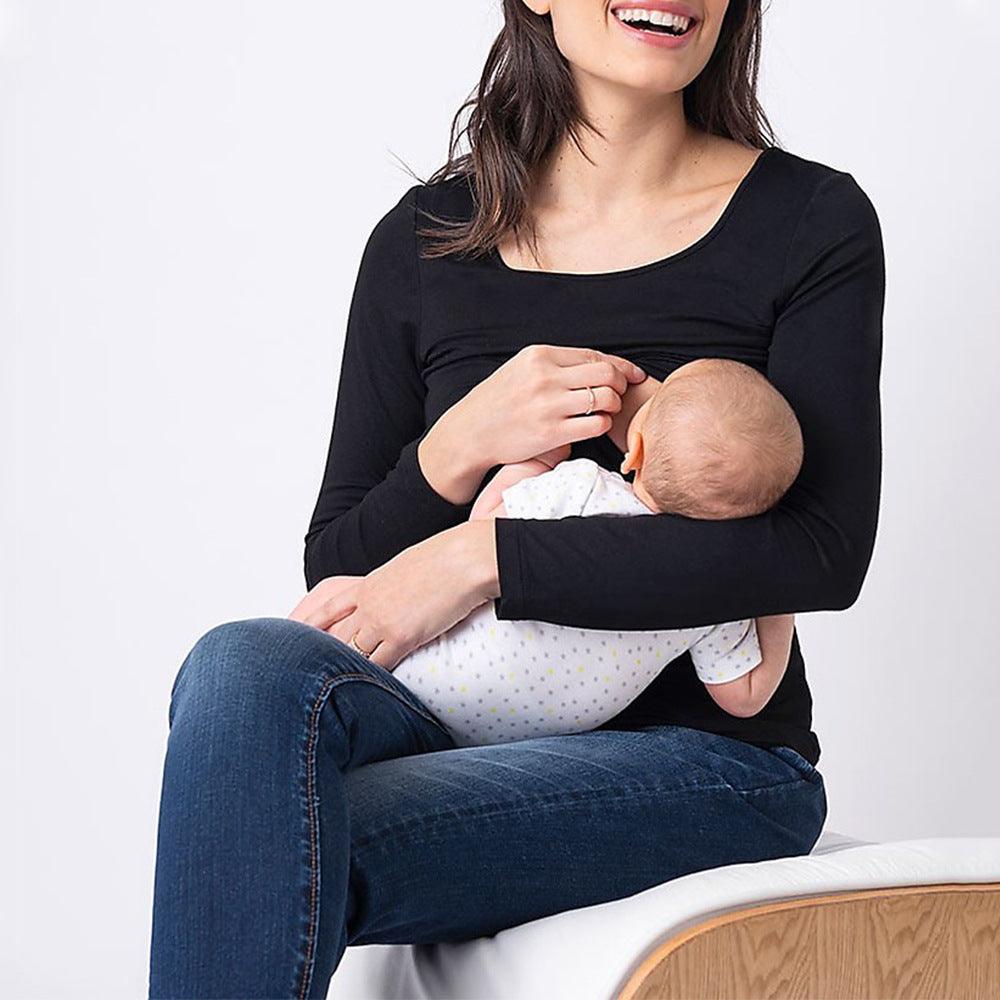 Versatile Comfort: Long Sleeve Scoop Neck Breastfeeding T-shirt for All Seasons - Your-Look