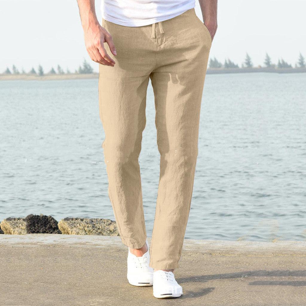 Loose solid color tether elastic waist men&