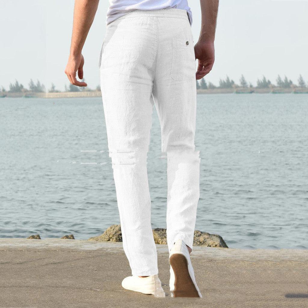 Loose solid color tether elastic waist men&