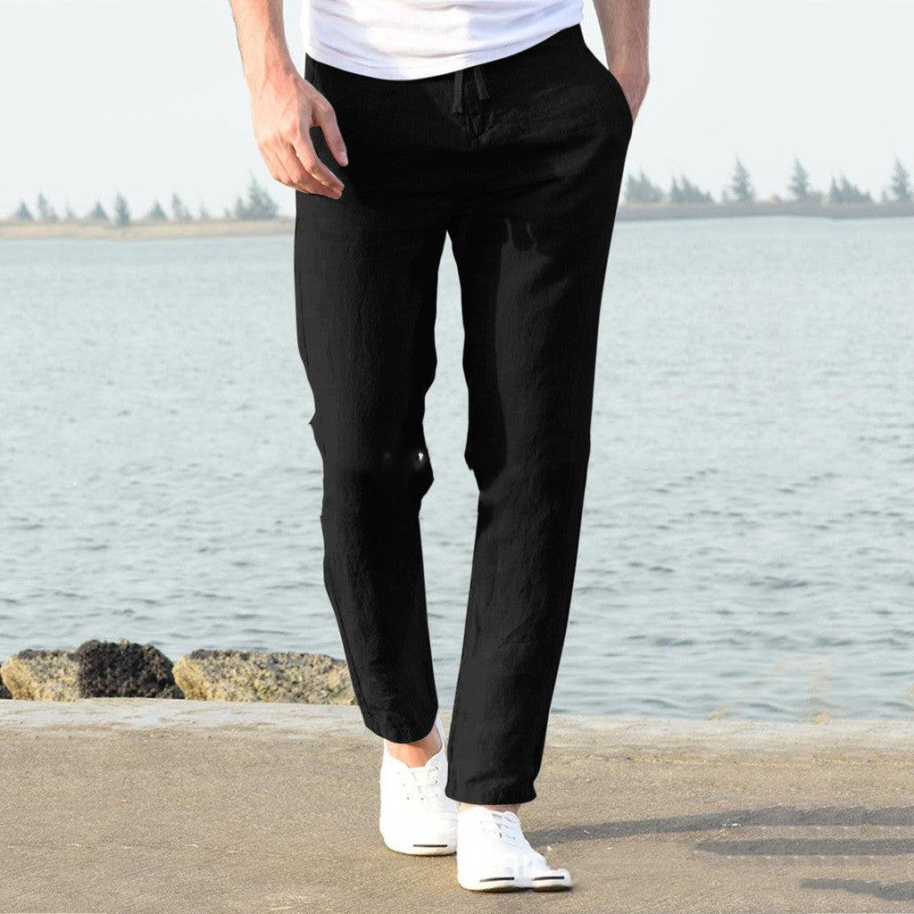 Loose solid color tether elastic waist men&