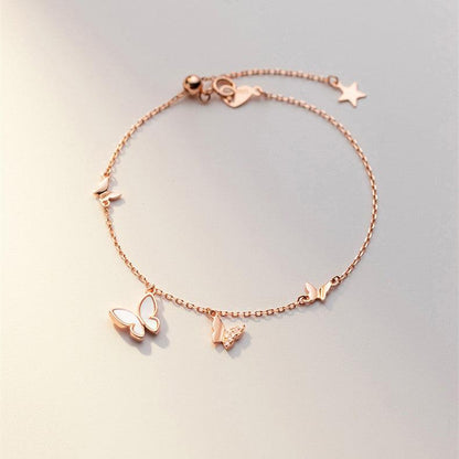 Mloveacc Shell Butterfly Charm Bracelet: Handcrafted Rose Gold 925 Sterling Silver Gift for Women - Your-Look