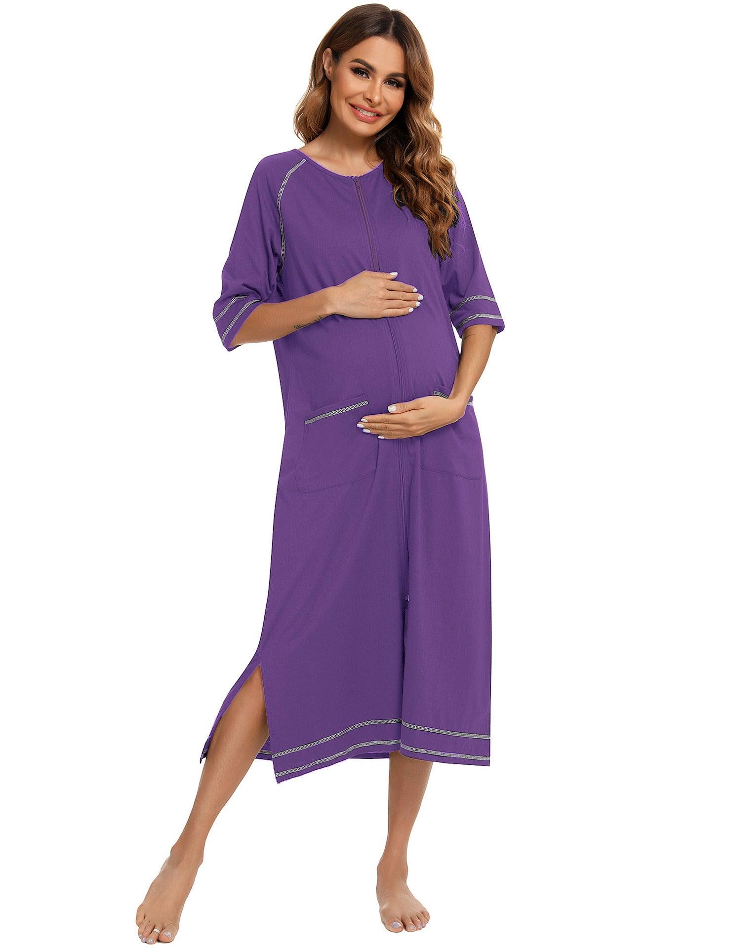 &quot;Moments of Bliss&quot; Comfortable Home Wear for Pregnant and Breastfeeding Women - Loose Pajamas with 3/4 Sleeves and Plus Size Robe
