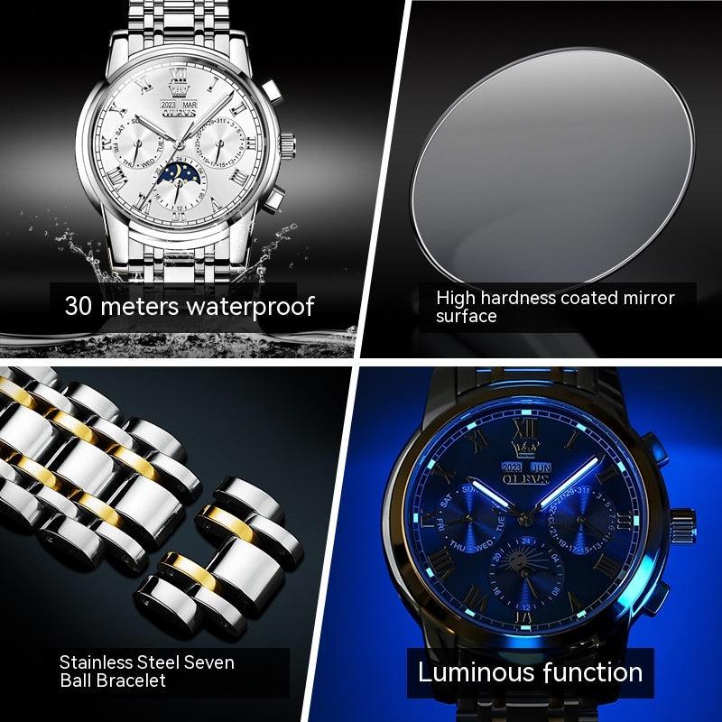 &quot;Lunar Elegance&quot; Multifunctional Moon Phase Automatic Mechanical Watch - A Waterproof Timepiece of Timeless Sophistication - Your-Look