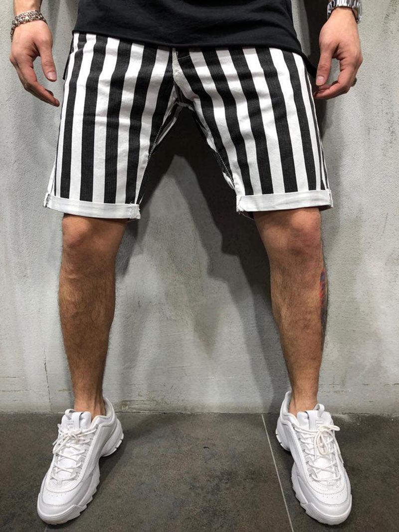 Muscle Boy Brothers Fitness Black And White Striped Sports Shorts Outdoor Running Casual Loose Shorts Five-point Pants Men - Fashion - Your-Look