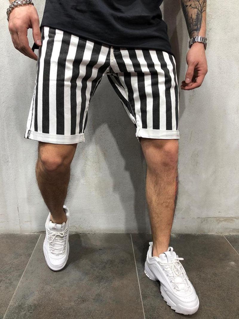 Muscle Boy Brothers Fitness Black And White Striped Sports Shorts Outdoor Running Casual Loose Shorts Five-point Pants Men - Fashion - Your-Look