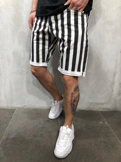 Muscle Boy Brothers Fitness Black And White Striped Sports Shorts Outdoor Running Casual Loose Shorts Five-point Pants Men - Fashion - Your-Look