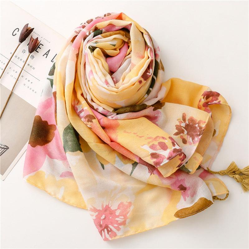 New Blooming Color Cotton And Linen Feel Scarf Soft Shawl - Your-Look