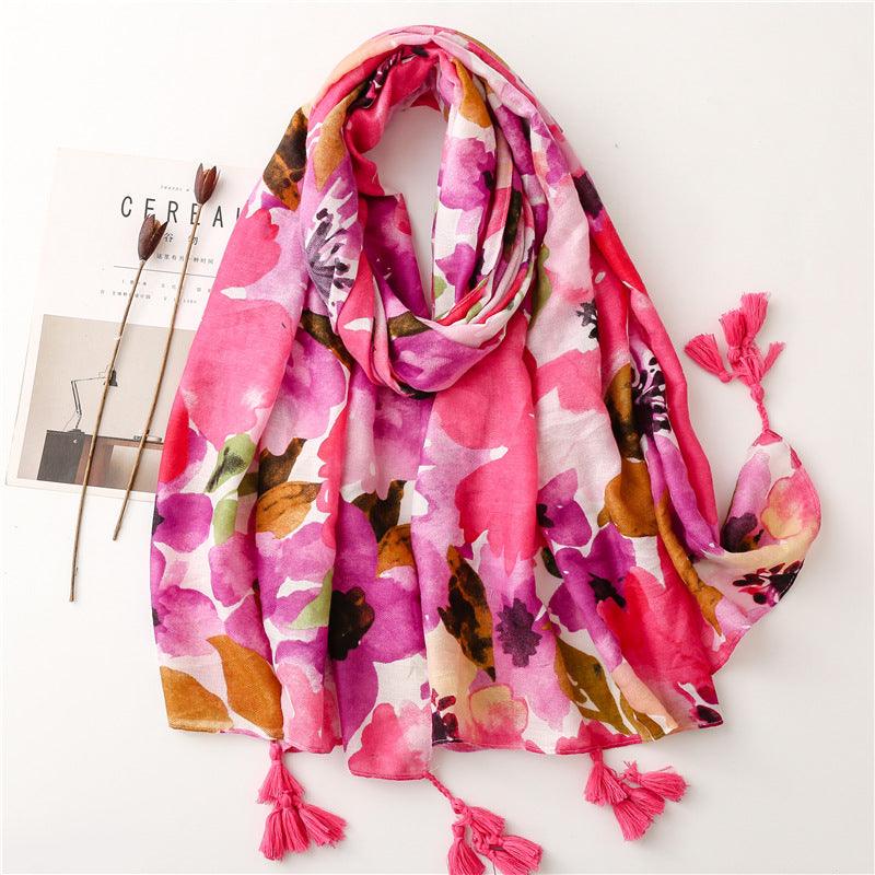 New Blooming Color Cotton And Linen Feel Scarf Soft Shawl - Your-Look