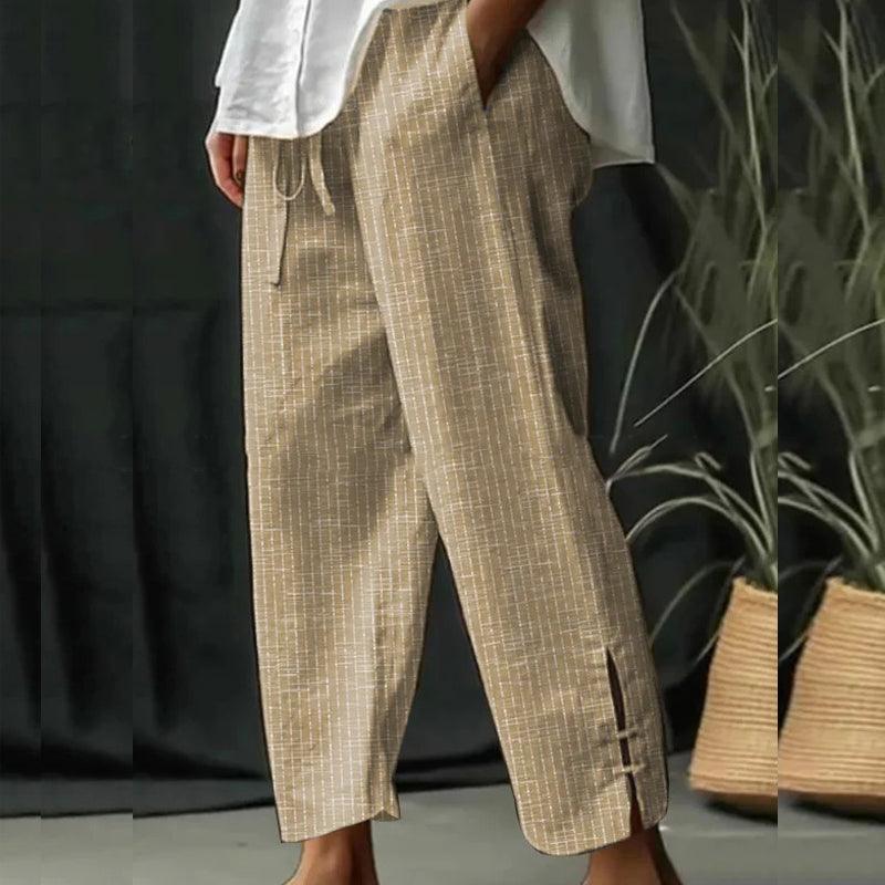 New Cotton And Linen Stripes Loose-fit Tappered Trousers - Fashion - Your-Look