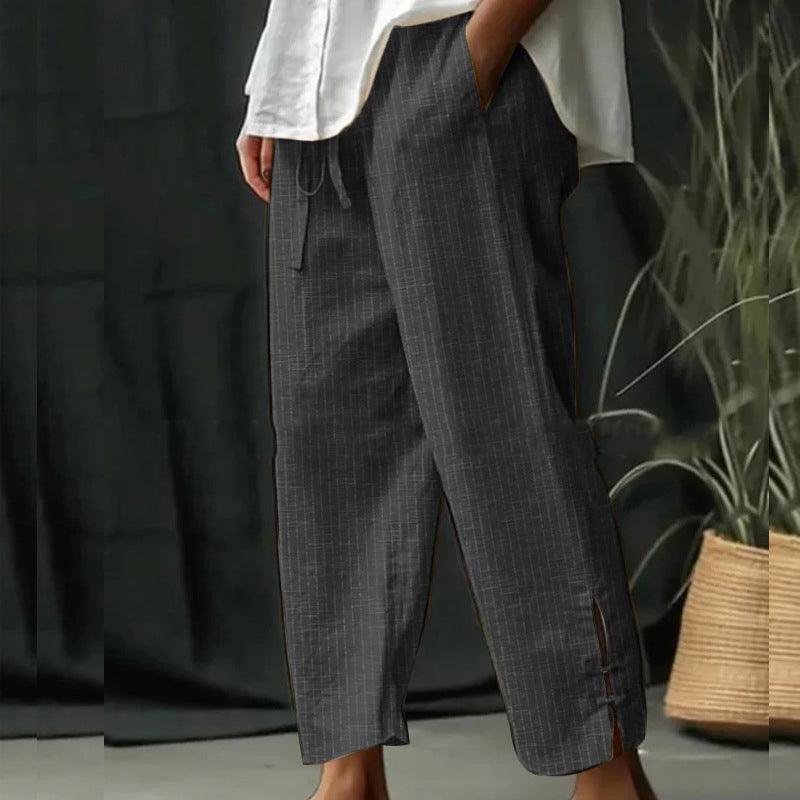 New Cotton And Linen Stripes Loose-fit Tappered Trousers - Fashion - Your-Look