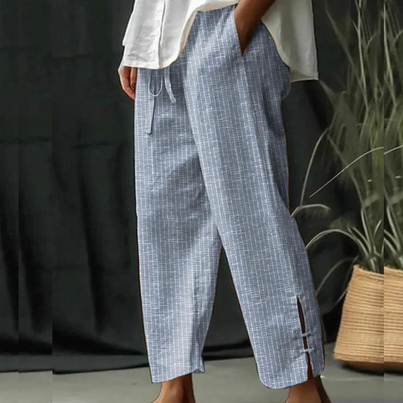 New Cotton And Linen Stripes Loose-fit Tappered Trousers - Fashion - Your-Look