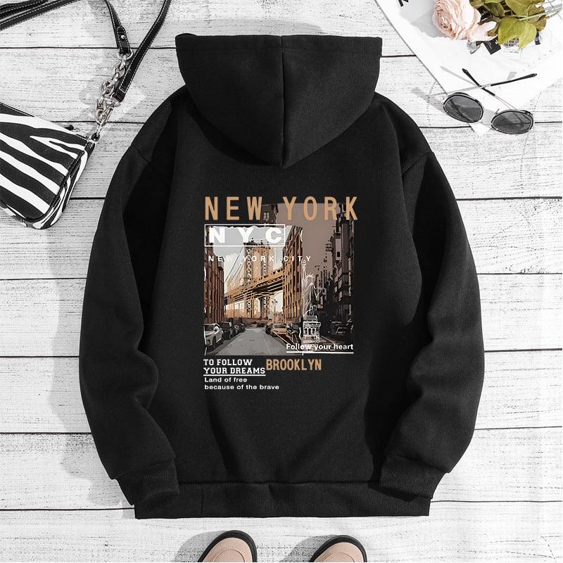 New York Print Hooded Fleece-Lined Women&