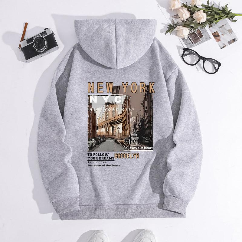 City Chic Comfort: New York Print Hooded Fleece-Lined Women&