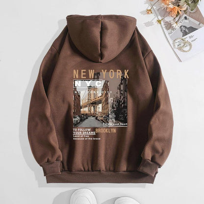 City Chic Comfort: New York Print Hooded Fleece-Lined Women&