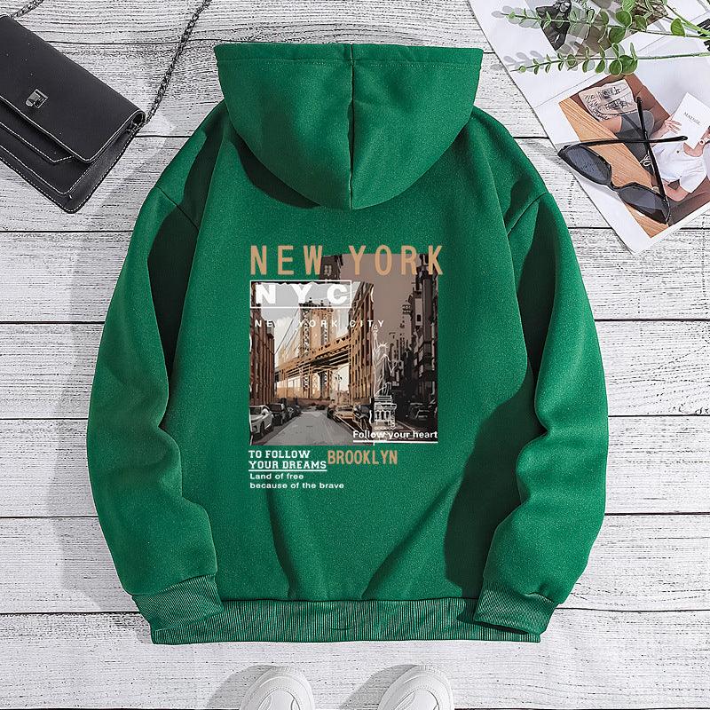 City Chic Comfort: New York Print Hooded Fleece-Lined Women&